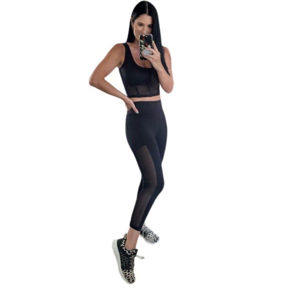 Avia Women’s High Waist Ankle Leggings with side sheer Pockets black size XS 0-2